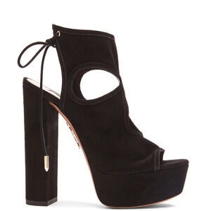 Aquazzura Sexy Thing Suede Ankle Strap Cutout Chunky Platform Heels Black EU 39